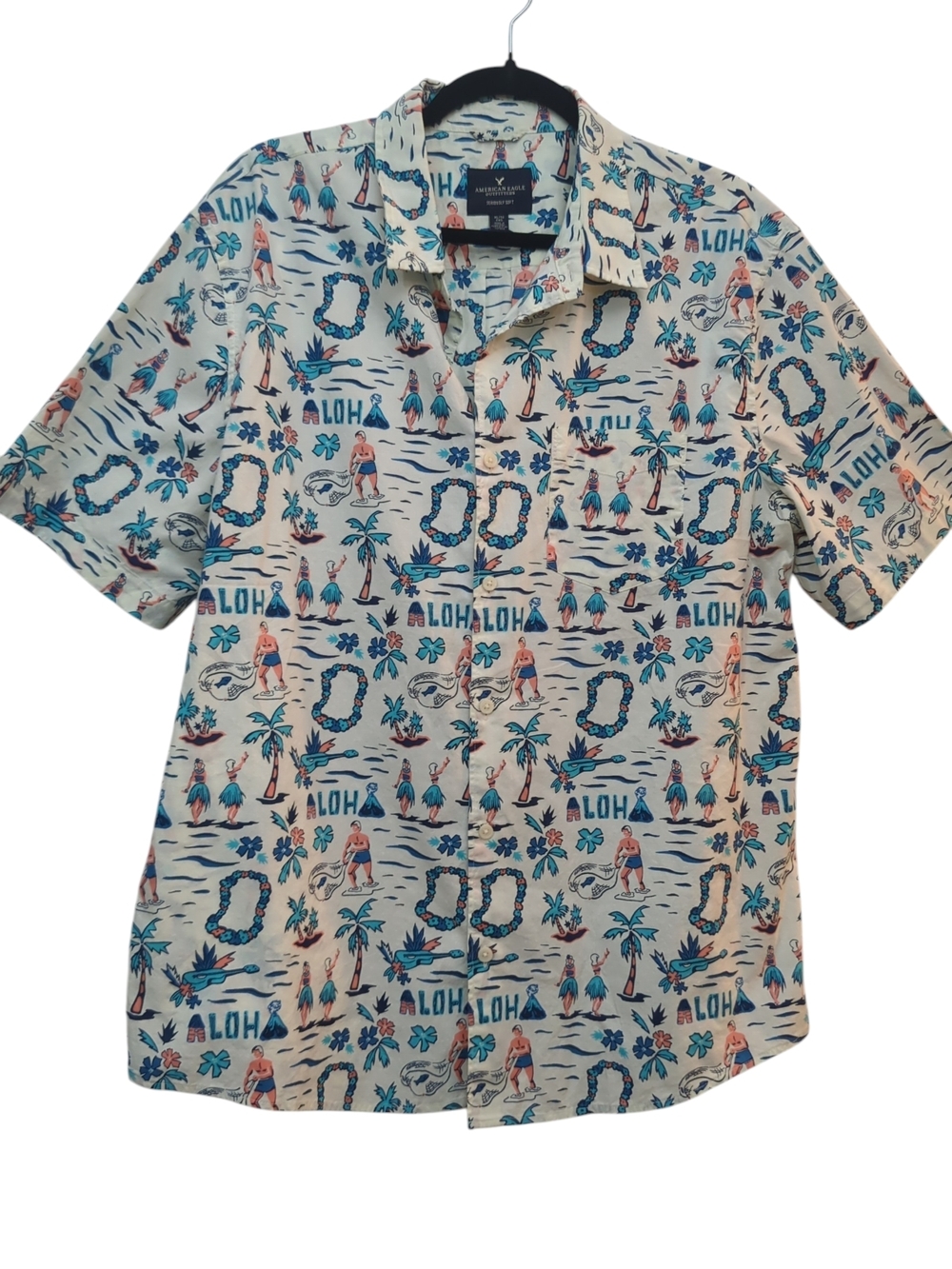 American Eagle Aloha Hawaiian Button Up Cotton Shirt Men’s XL Tropical Resort